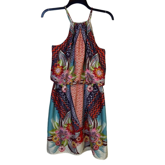 Maggy London Dresses & Skirts - Maggy London Halter Mini Dress Size 16 Floral Geometric Botanical Summer